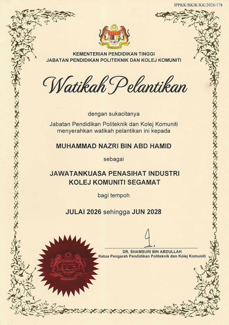 Watikah Perlantikan Rakan Industri Kolej Watikah Perlantikan Jawatankuasa Penasihat Industri Kolej